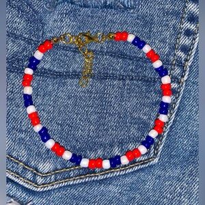 Handcrafted red, White, and Blue Beaded Bracelet for the 4th of July